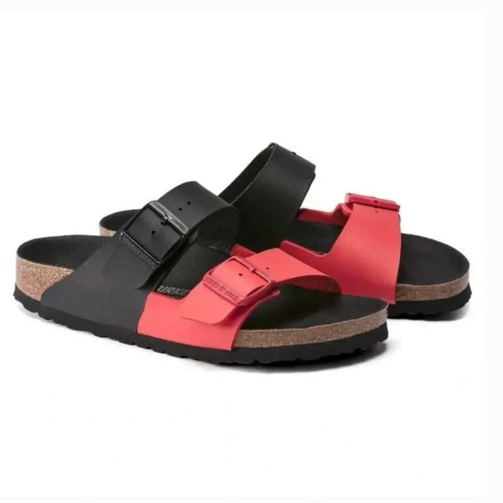 Birkenstock Arizona *Black & Poppy Red* Split Color / 36 N / Birko-Flor / EUC - Picture 2 of 16